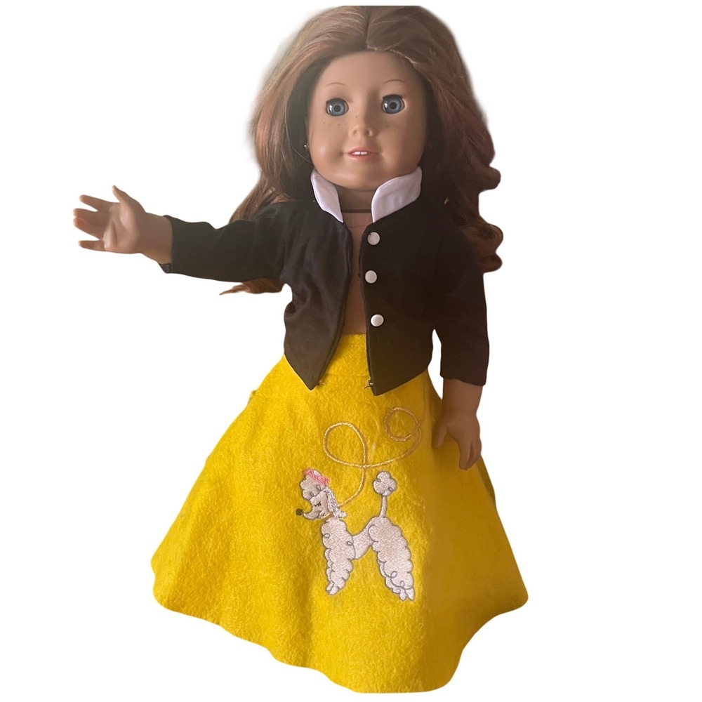 18 inch doll 1950s Poodle Skirt Outfit Yellow Felt Black Cardigan Set